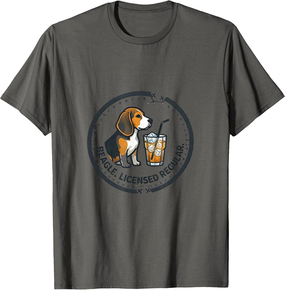 Men's Beagle Licensed Regular Minimalist Dog Breed Iced Coffee T-Shirt - Asphalt Grey