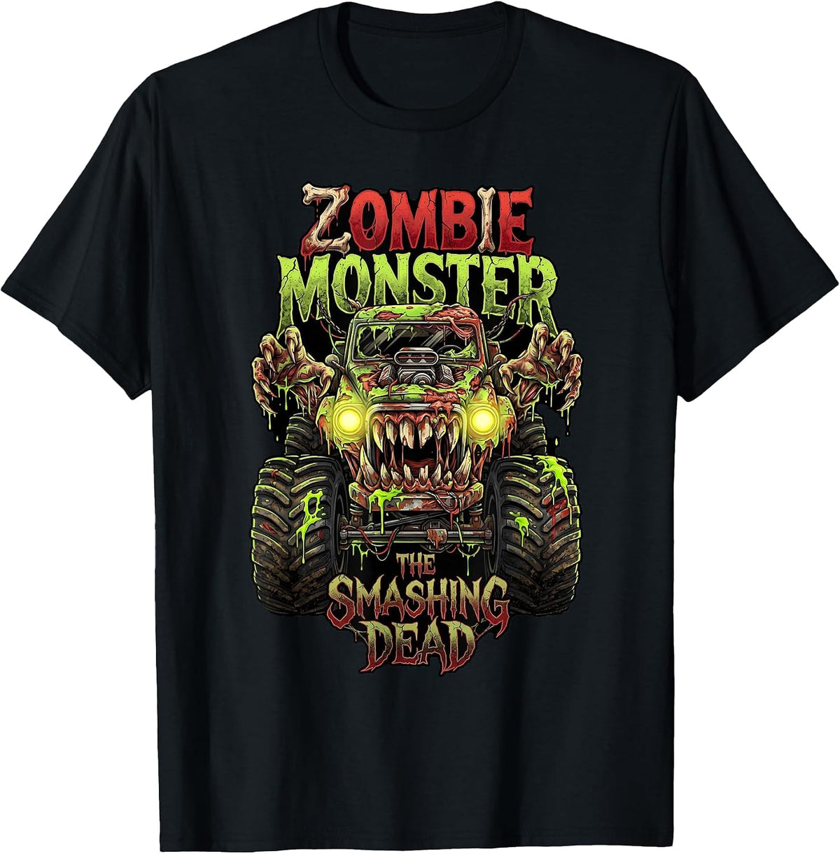 Zombie Monster Truck The Smashing Dead Halloween Boys Kids T-Shirt - Black