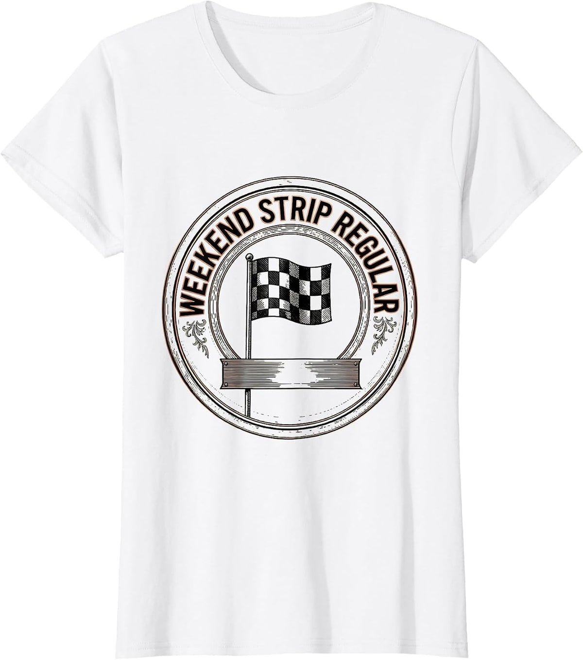Weekend Strip Regular Racing Fan Patriotic Checkered Flag T-Shirt - White