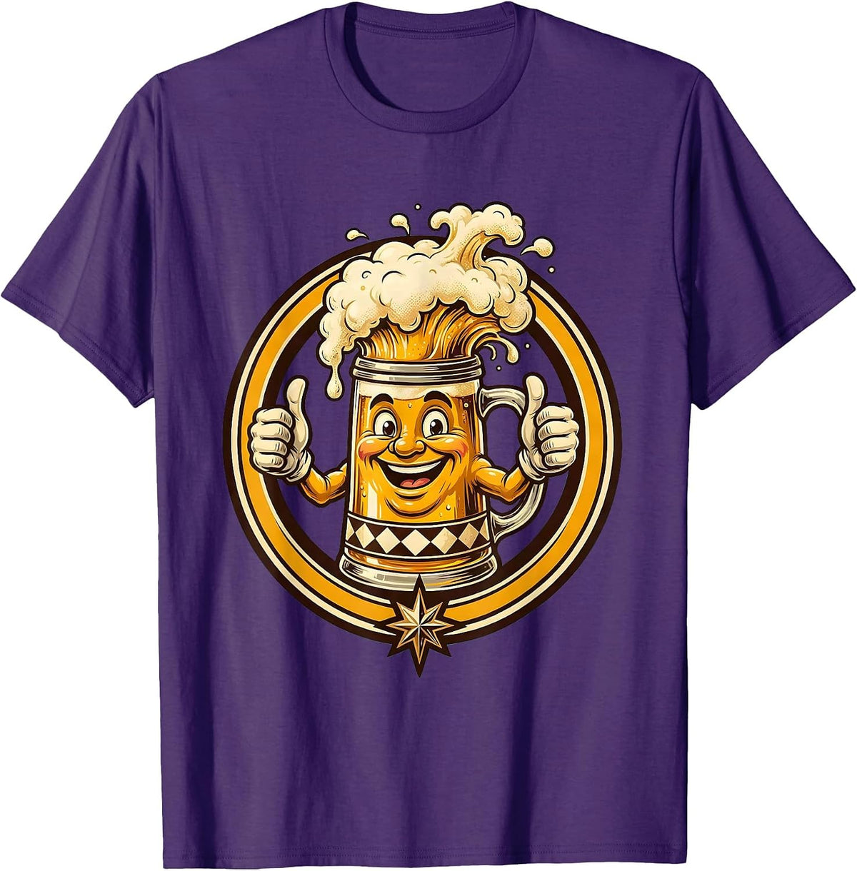 Steaming Beer Stein Foam Overflow German Illustration T-Shirt - Purple