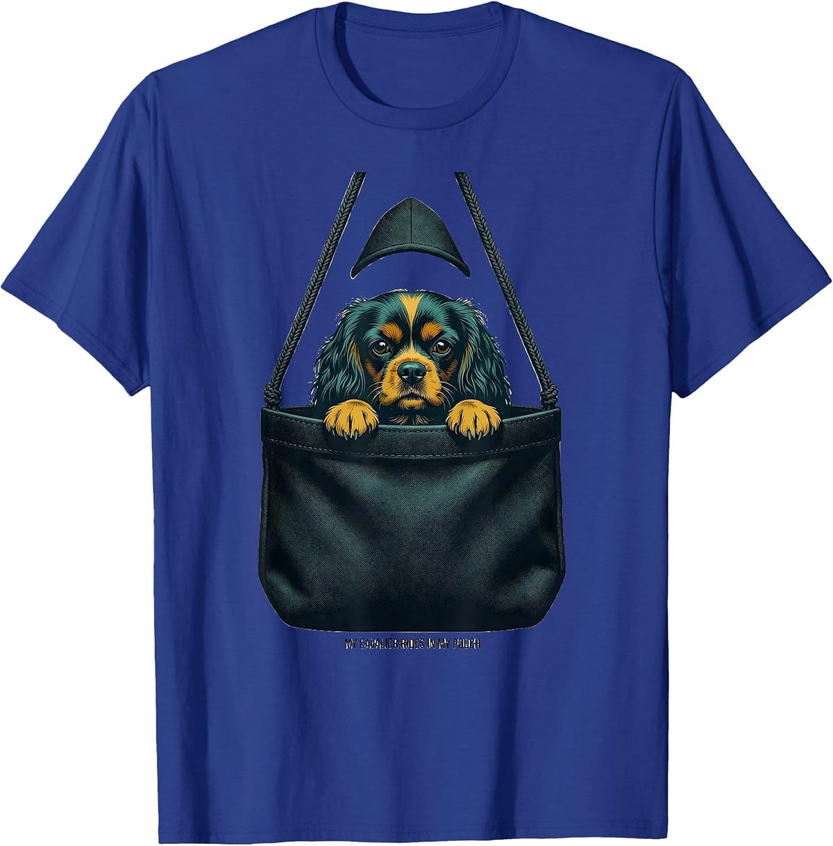 My Cavalier Rides In My Pouch Midcentury Modern Dog Lover T-Shirt - Royal Blue