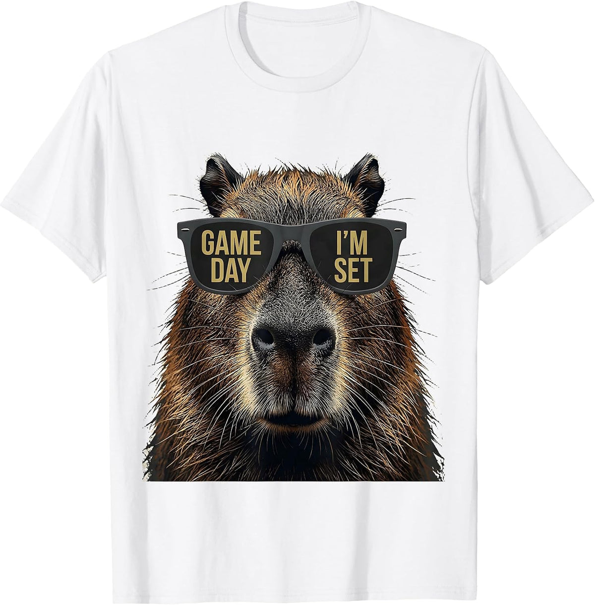Men's Game Day, I'm Set Distressed Capybara Animal Mascot T-Shirt - White