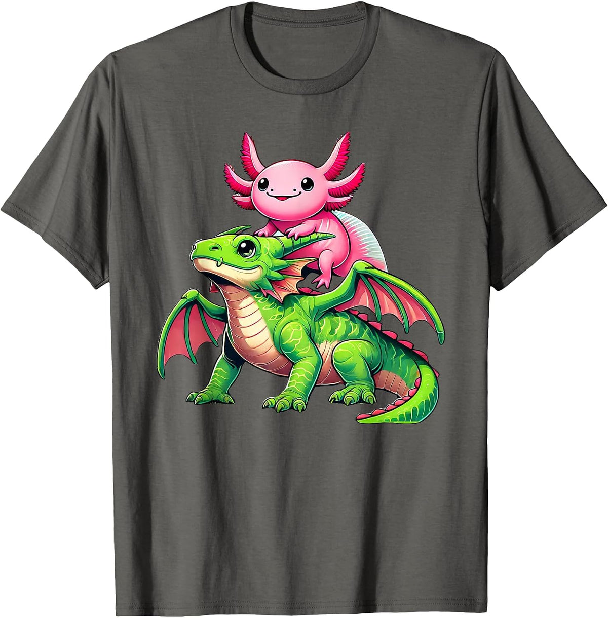Anime Kawaii Axolotl Dragon T-Shirt - Asphalt Grey
