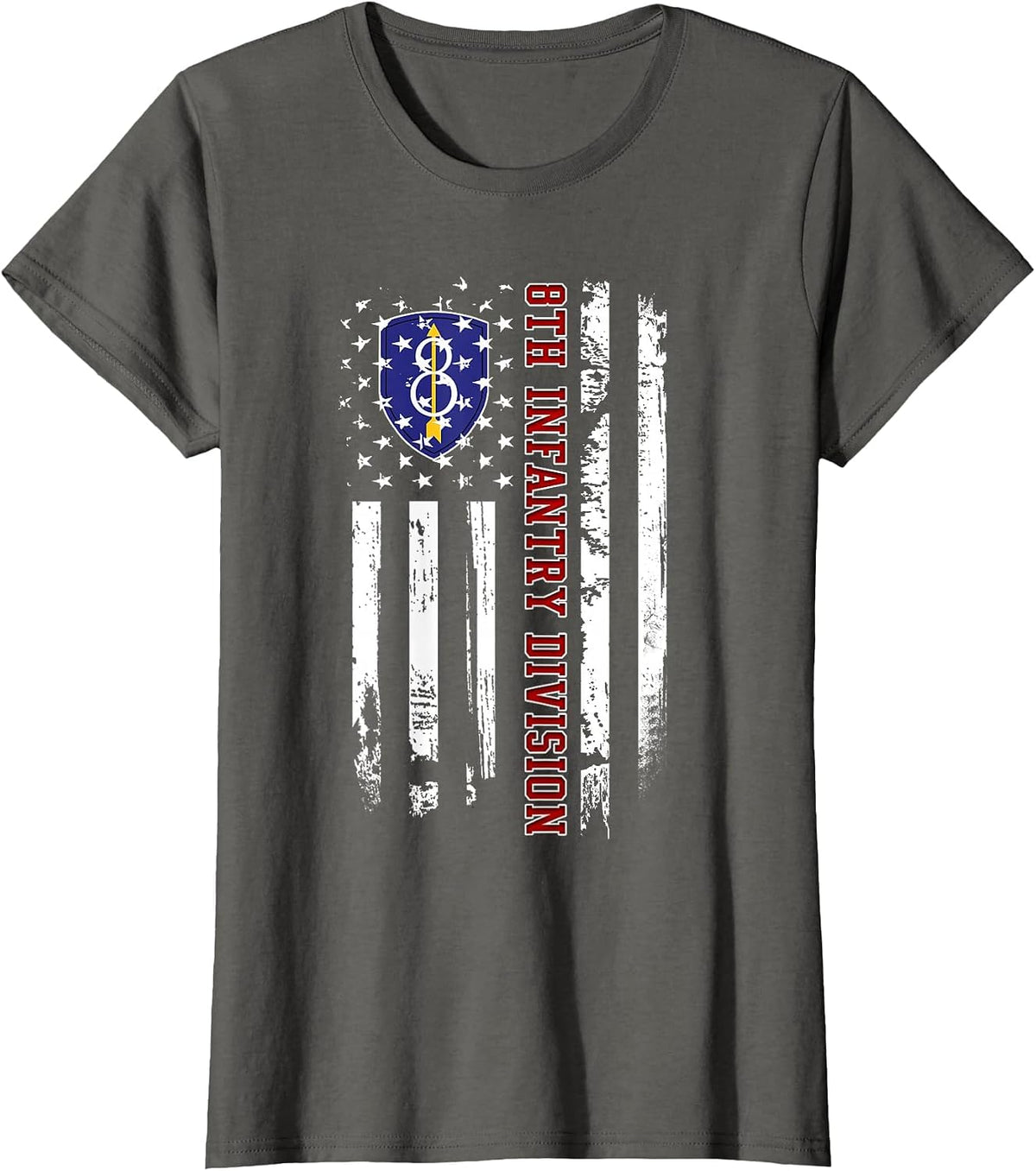 8th Infantry Division Veteran USA Flag Veterans Day Xmas T-Shirt - Asphalt Grey