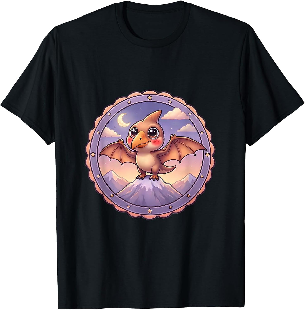 Men's Pterodactyl Mountain Peak Dusk Dinosaur Design T-Shirt - Black