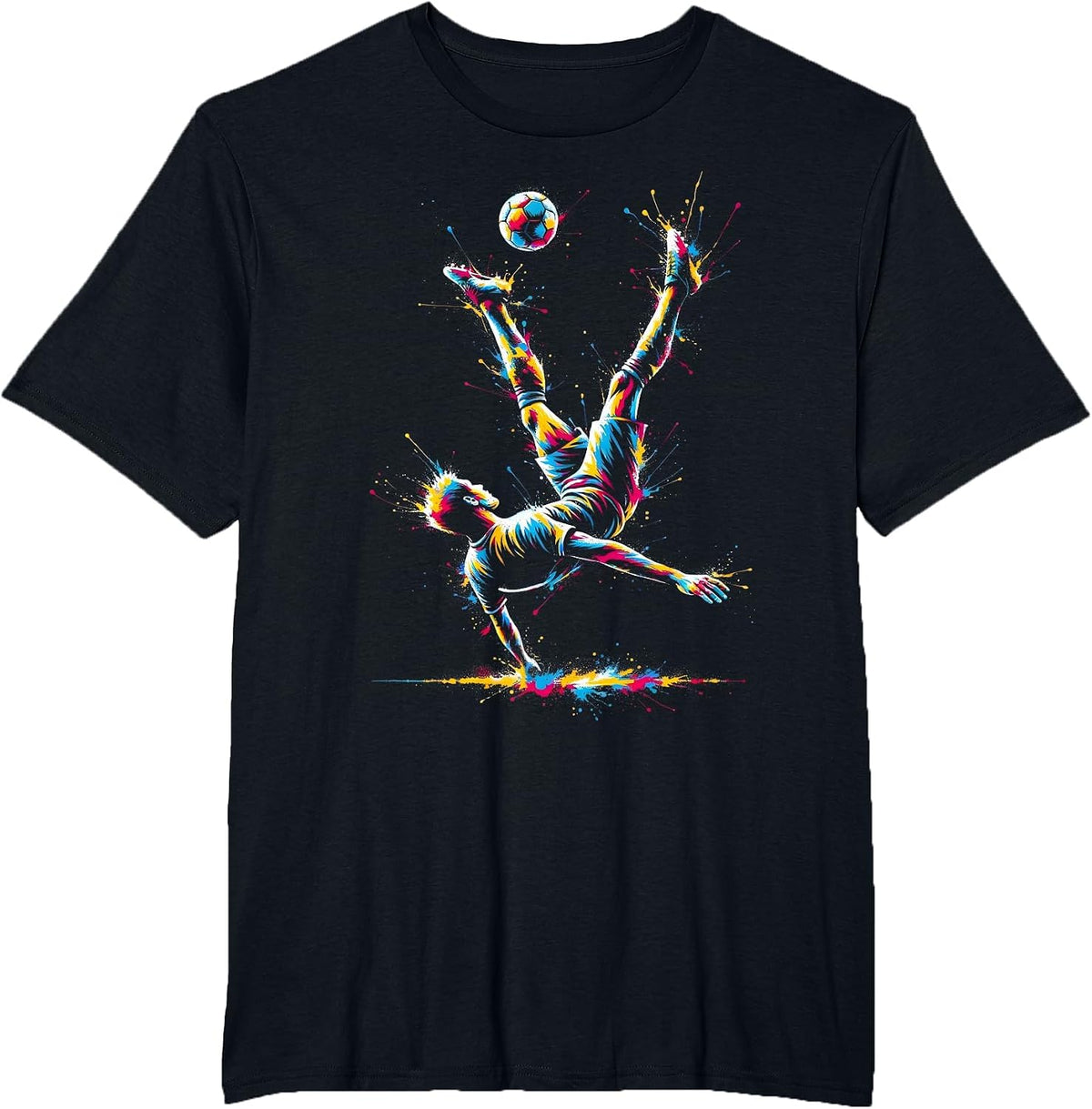 Soccer Player Bicycle Kick Art Soccer Lover Football Fan T-Shirt - Black
