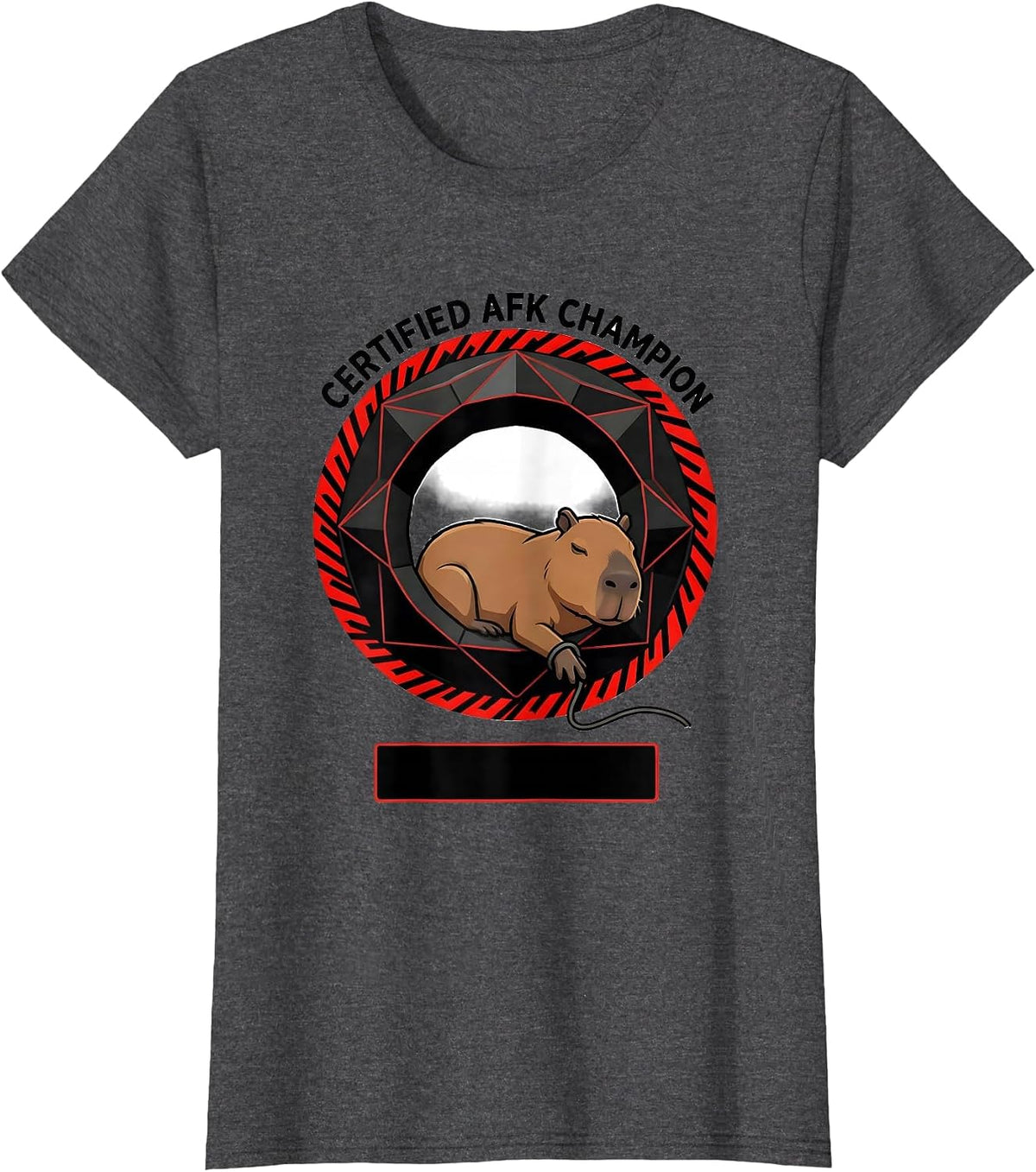 Women's Certified AFK Champion Geometric Capybara Gamer Meme Humor T-Shirt - Dark Heather Grey