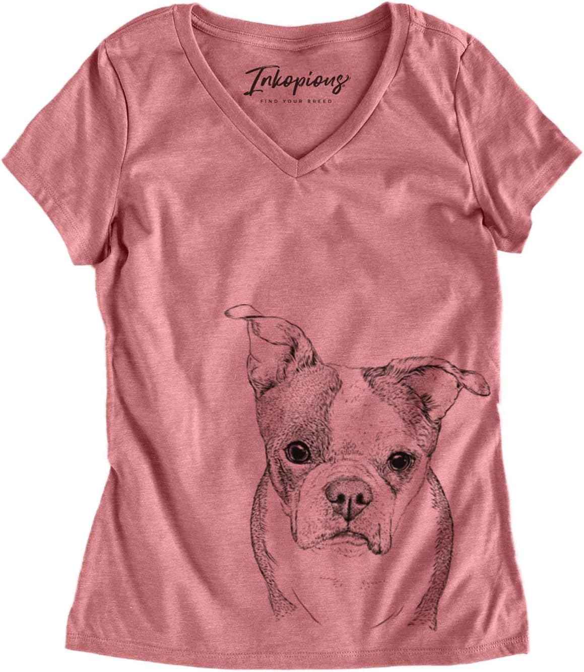 Bare Bandit the Boston Terrier Dog Triblend T-Shirt - Dusty Rose V-neck