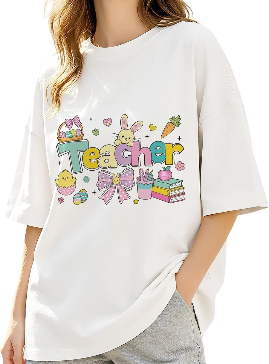 Teacher Shirts for Women Retro Floral Teacher Graphic Tee Teacher Appreciation Gift Short Sleeve Casual Cotton Tshirt -