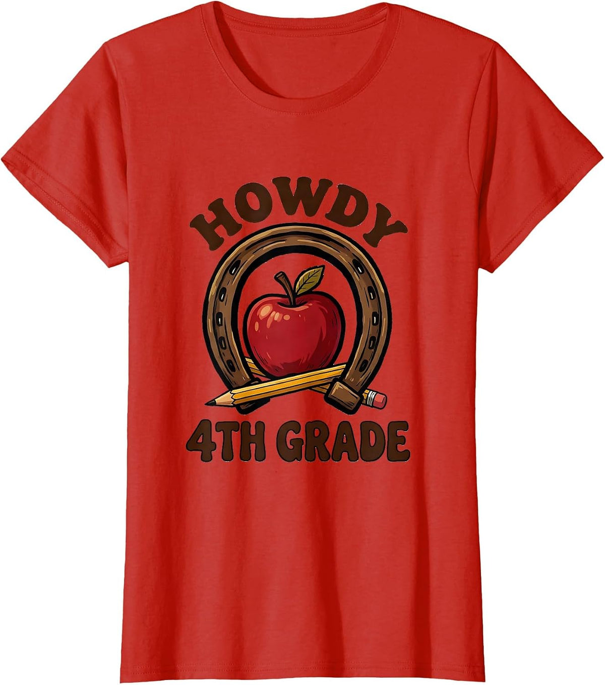 Howdy 4th Grade Western Cowgirl Teacher Back To School Humor T-Shirt - Red
