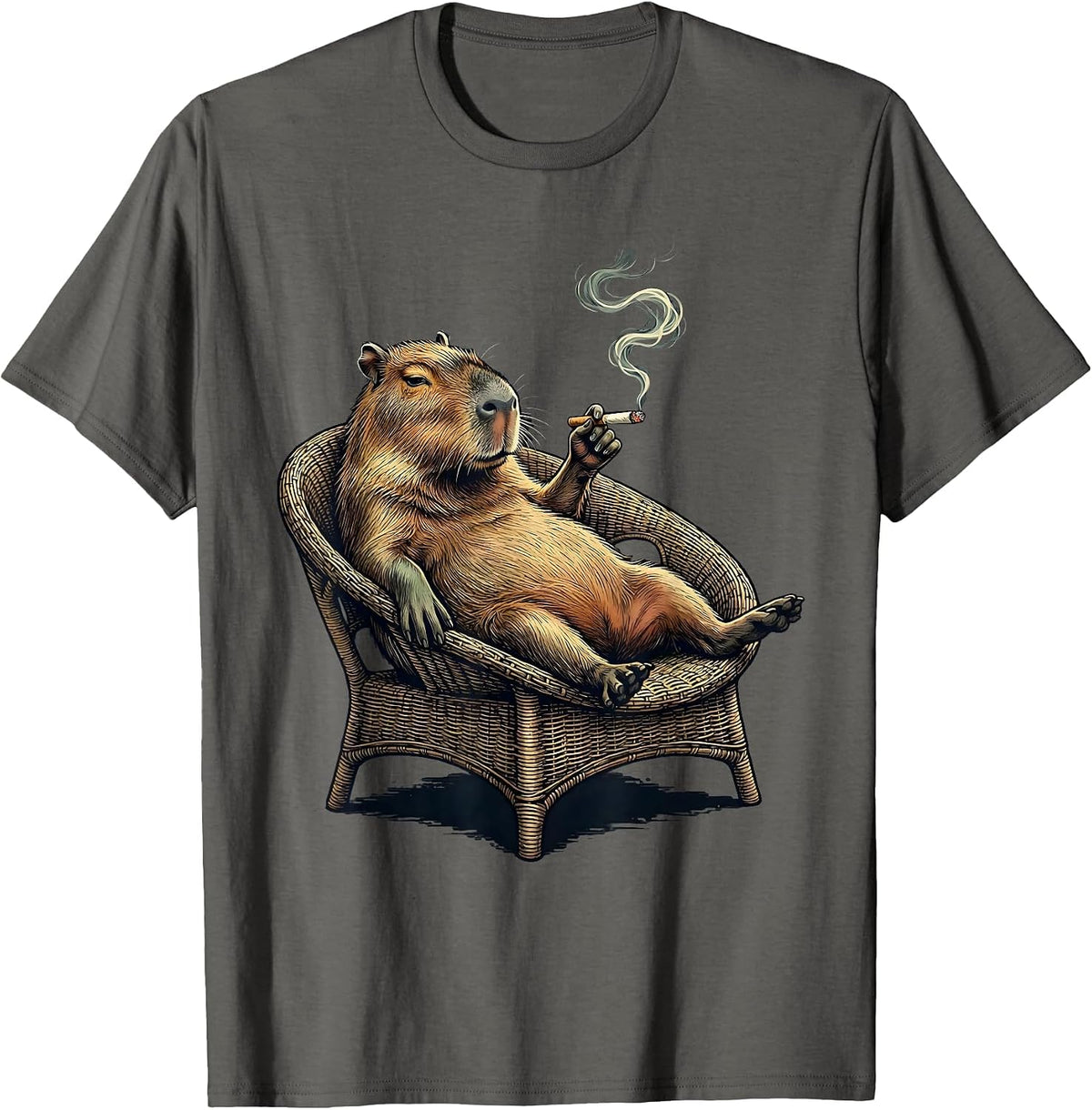 Sleepy Capybara Stoner Humor Cannabis 420 T-Shirt - Asphalt Grey