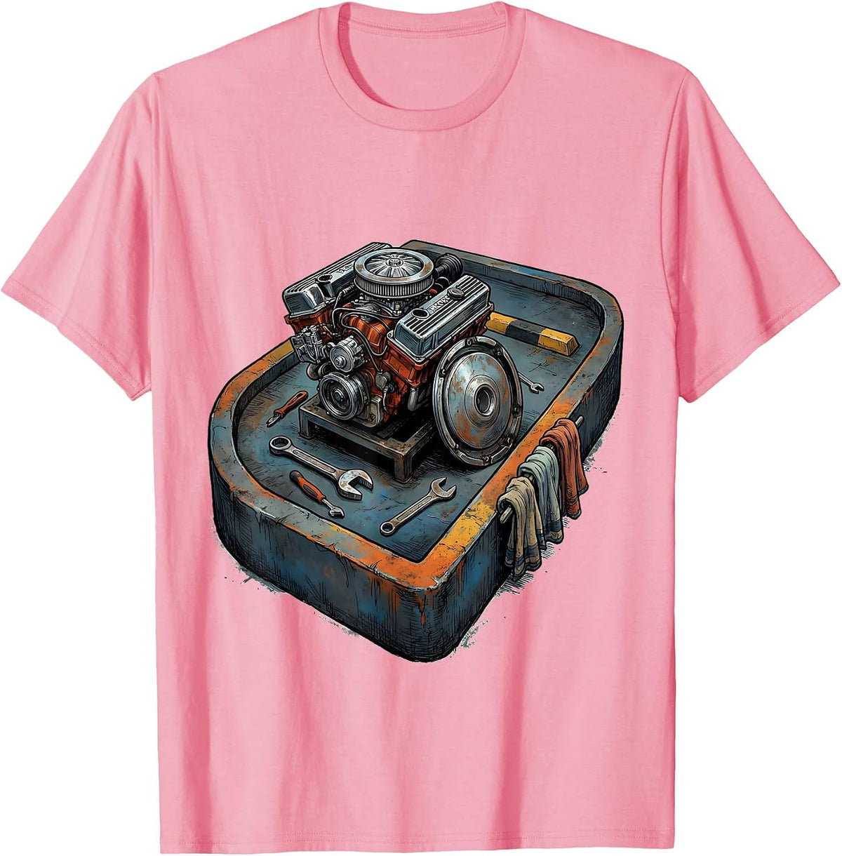 Men's V8 Engine Block Garage Floor Marker Funny Car Guy Mechanic T-Shirt - Pink