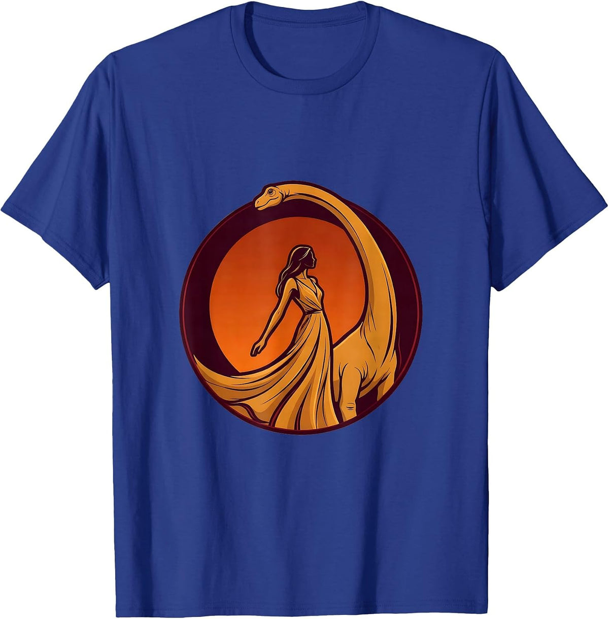 Brachiosaurus Silhouette Sunset Dinosaur Design T-Shirt - Royal Blue