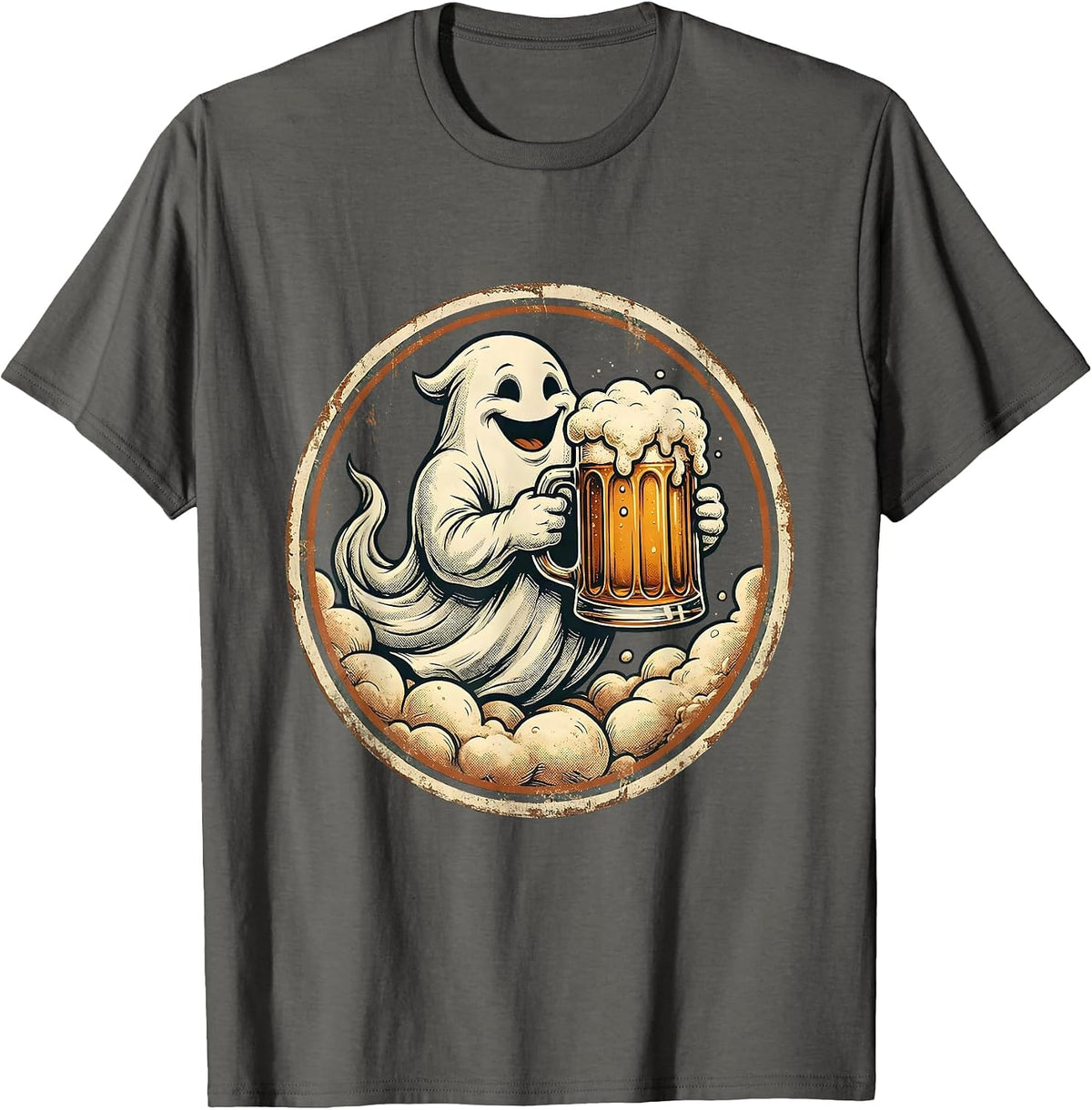 Men's Friendly Ghost Beer Mug Illustration T-Shirt - Asphalt Grey