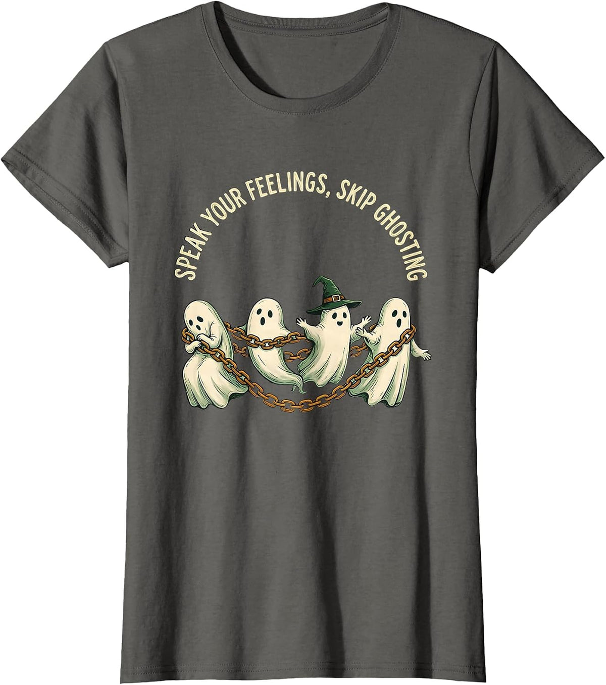 Women's Speak Your Feelings, Skip Ghosting Folk Art Halloween Mental T-Shirt - Asphalt Grey