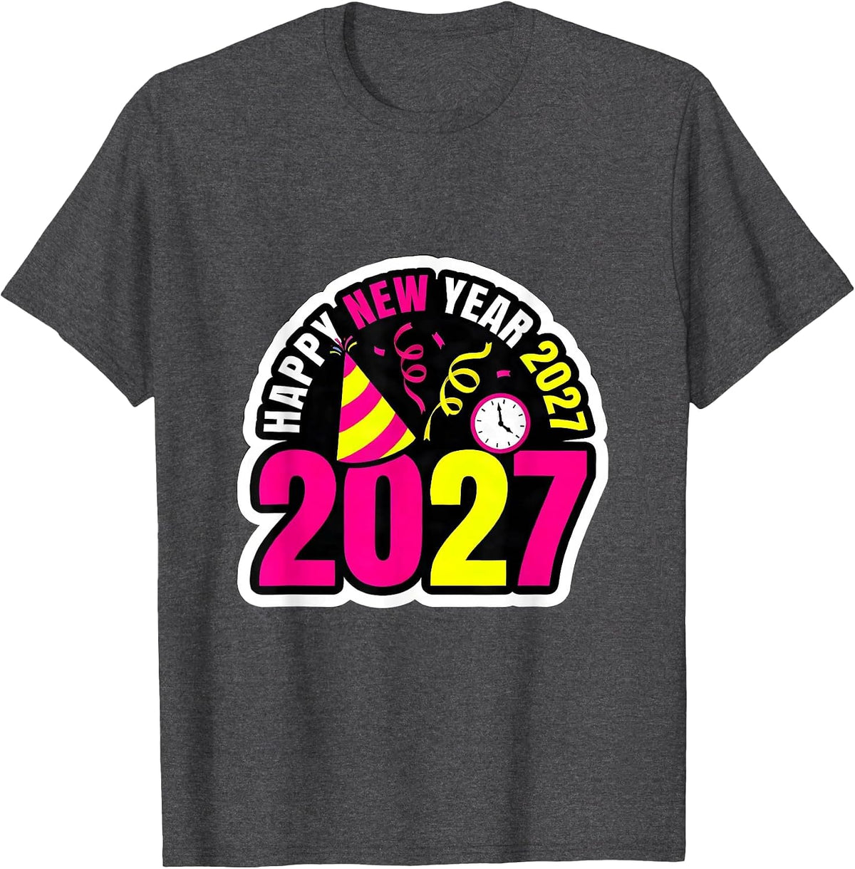 Men's Happy New Year 2027 Whimsical Festive Party Countdown T-Shirt - Dark Heather Grey