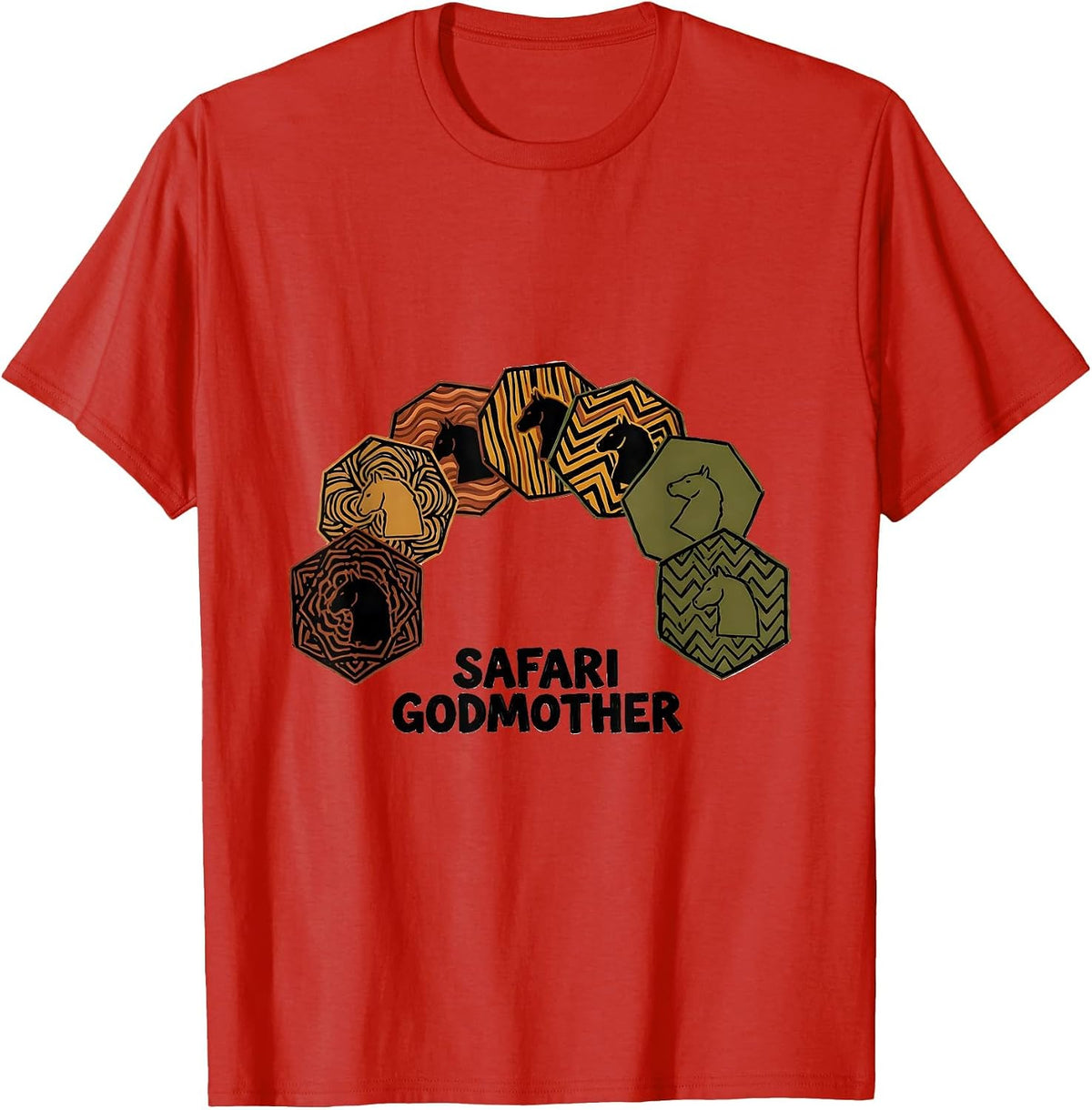 Men's Safari Godmother Playful Matching Zoo Animal-Print Squad T-Shirt - Red