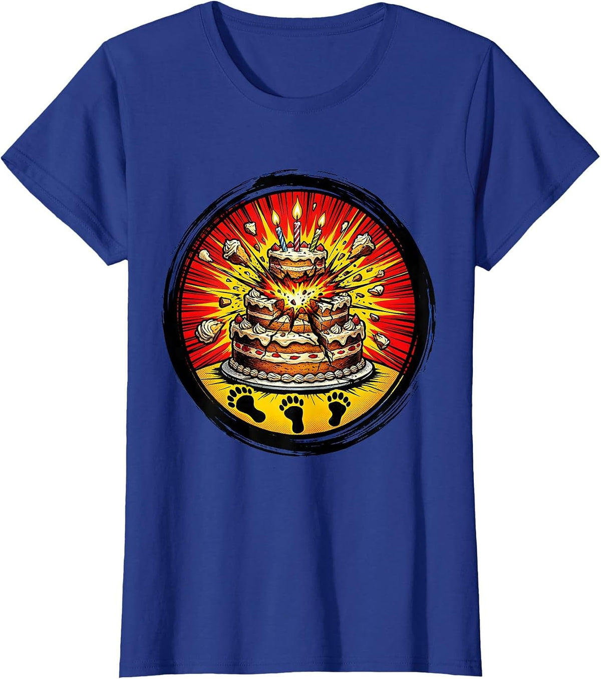 Women's Dinosaur Birthday Cake Smash Funny Dino Footprints T-Shirt - Royal Blue
