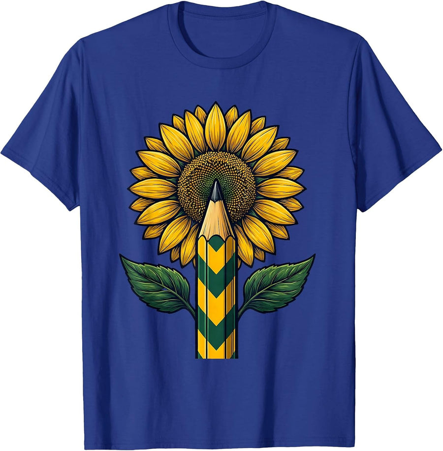 1st Grade Sunflower Pencil Graphic Tee T-Shirt - Royal Blue