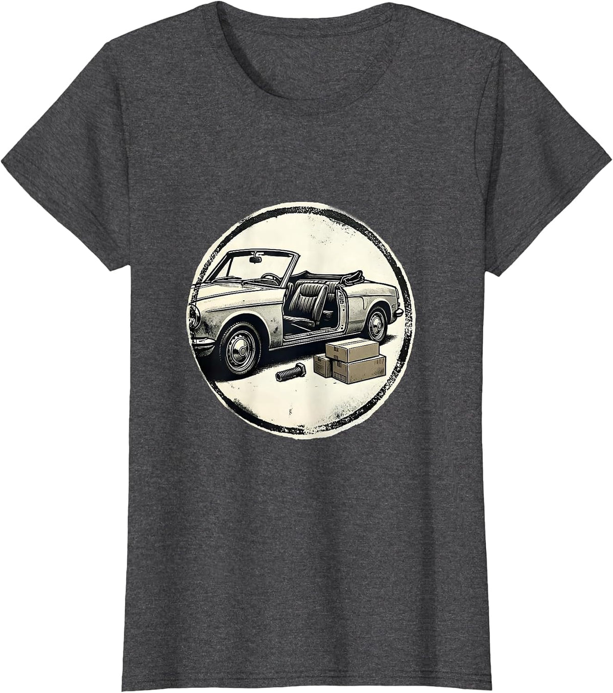 Women's Sealed Stamp Convertible Car Enthusiast Mechanic Humor T-Shirt - Dark Heather Grey