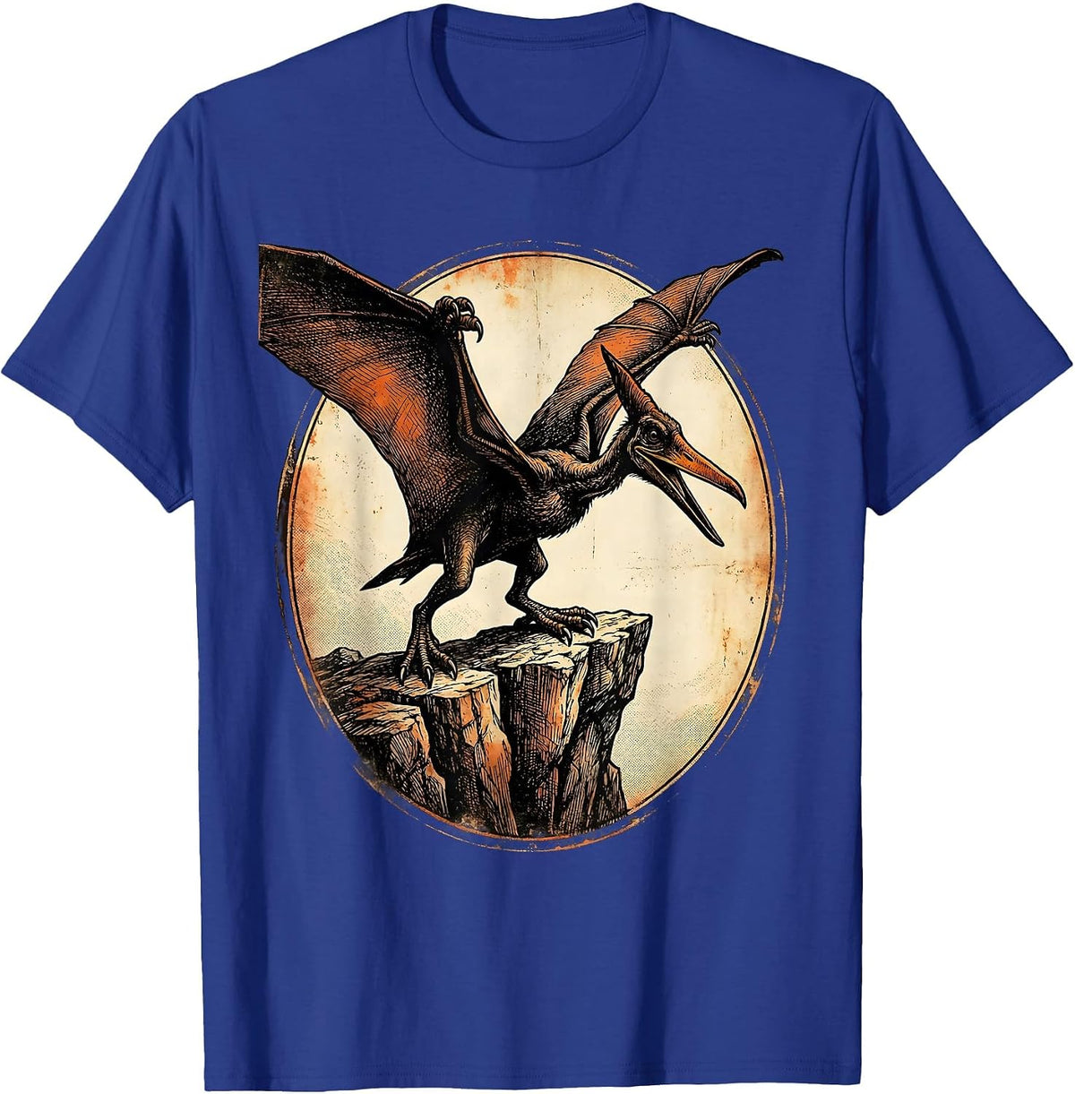 Men's Pterodactyl Cliff Perch Prehistoric Dinosaur Design T-Shirt - Royal Blue