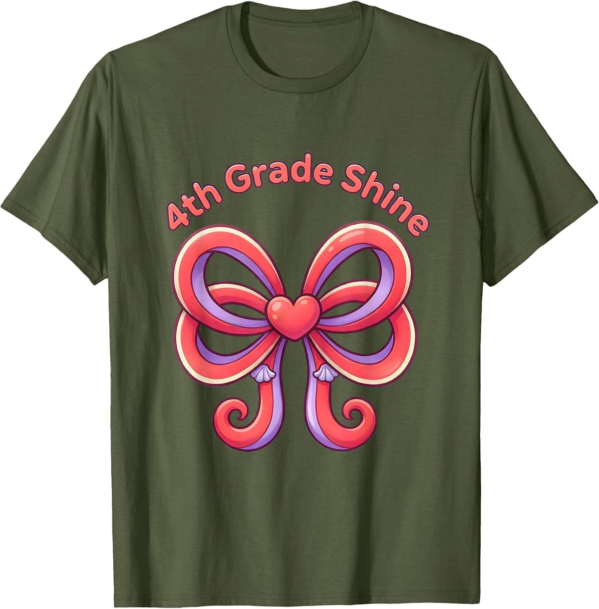 Men's 4th Grade Shine Cute Kawaii Bow Back To School Fourth Grade T-Shirt - Olive Green