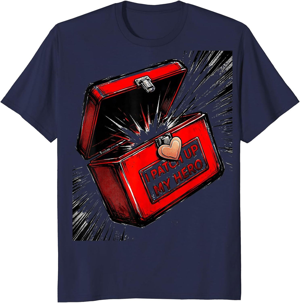 I Patch Up My Hero Comic Book First Responder Spouse T-Shirt - Navy Blue