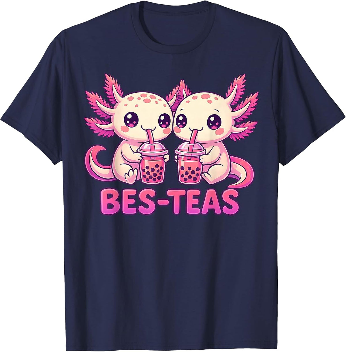 Axolotl Boba Tea Best Friend Bubble Tea BFFs Matching Kids T-Shirt - Navy Blue