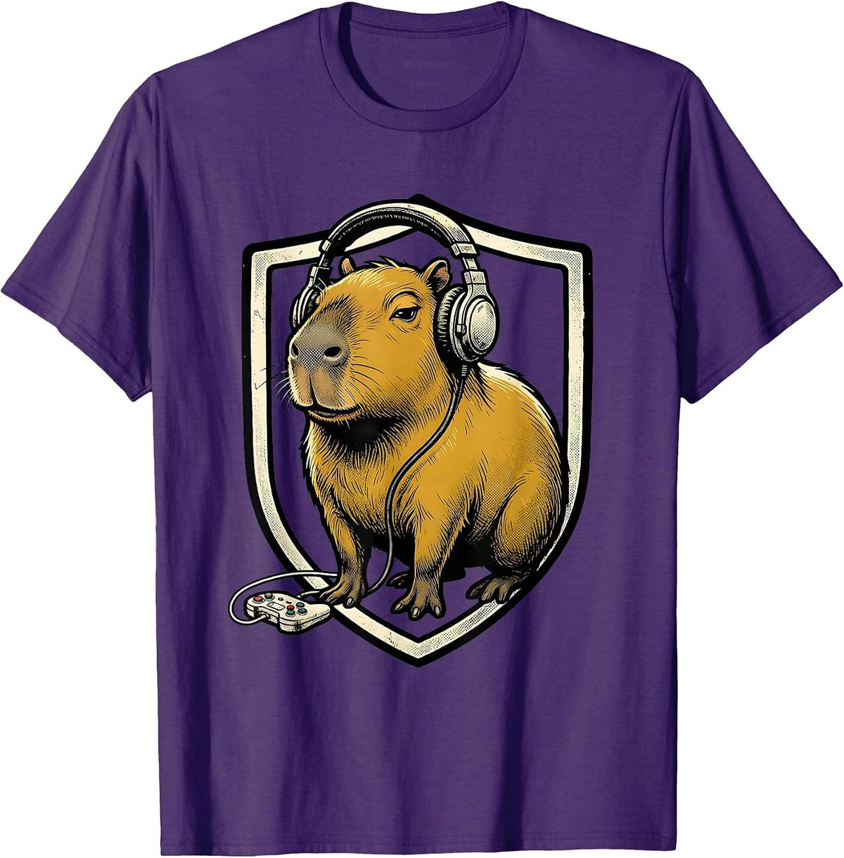 Men's Capybara Gamer Retro Cartoon Funny Video Games T-Shirt - Purple