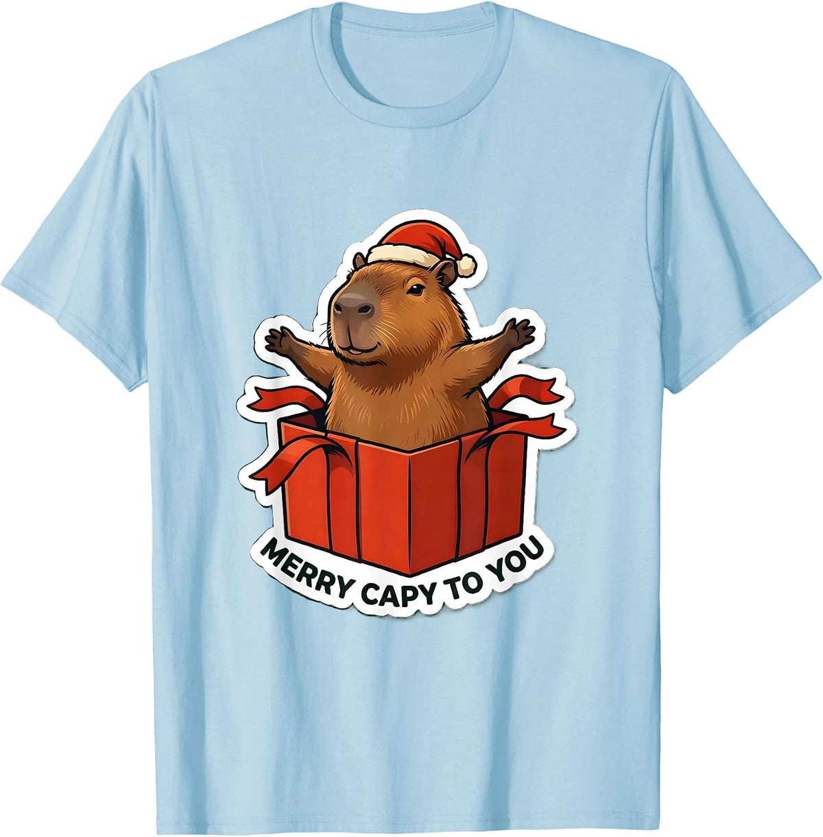 Men's Merry Capy To You Funny Capybara Christmas Family Humor T-Shirt - Baby Blue