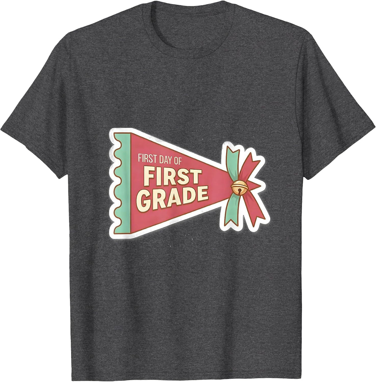 First Day of First Grade Cheerful Preppy Back to School T-Shirt - Dark Heather Grey