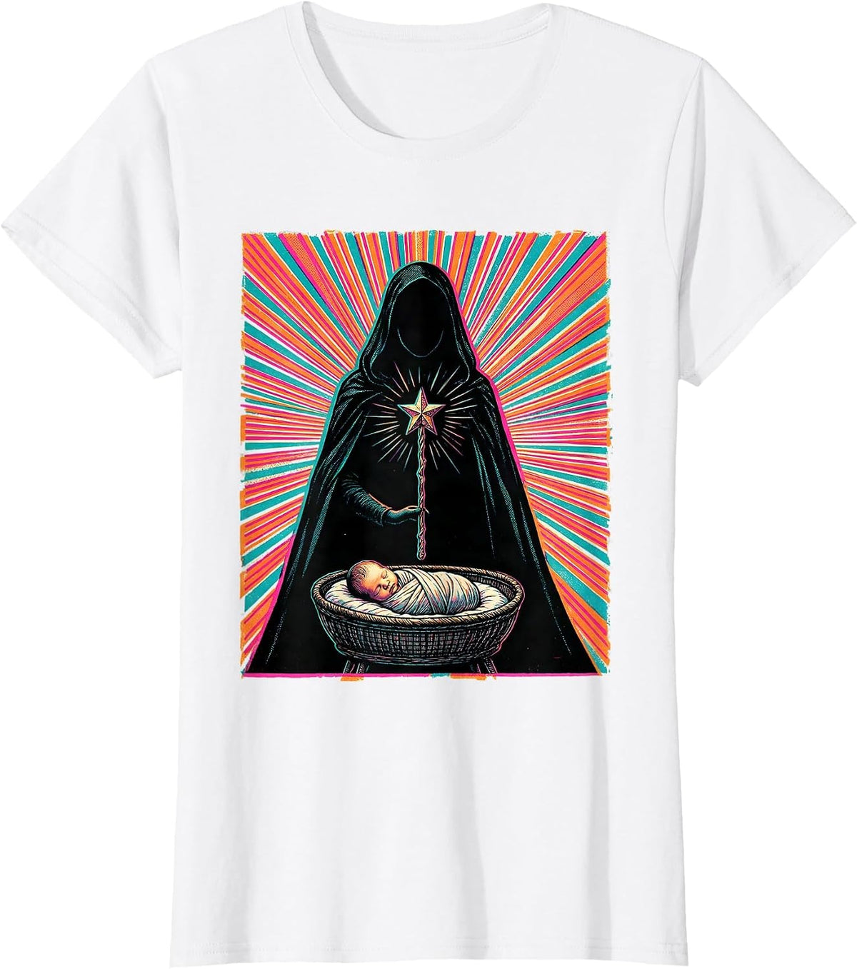 Women's Broad Fairy Godmother New Baby Keepsake Risograph T-Shirt - White