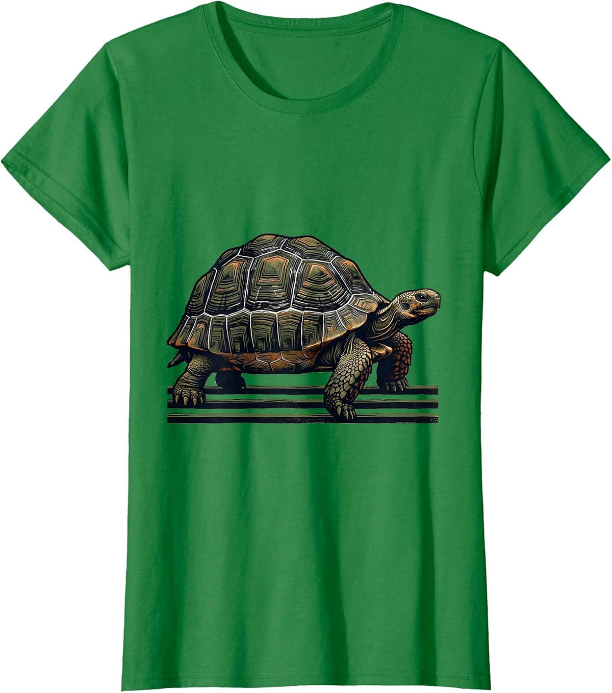 Women's Low Profile Tortoise Linocut Turtle Lover Gift T-Shirt - Kelly Green