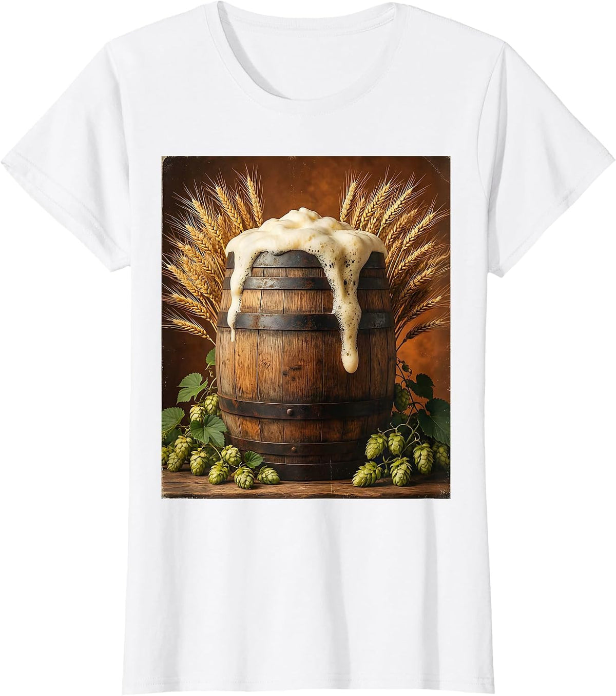 Women's Oktoberfest Beer Barrel Wheat Illustration T-Shirt - White