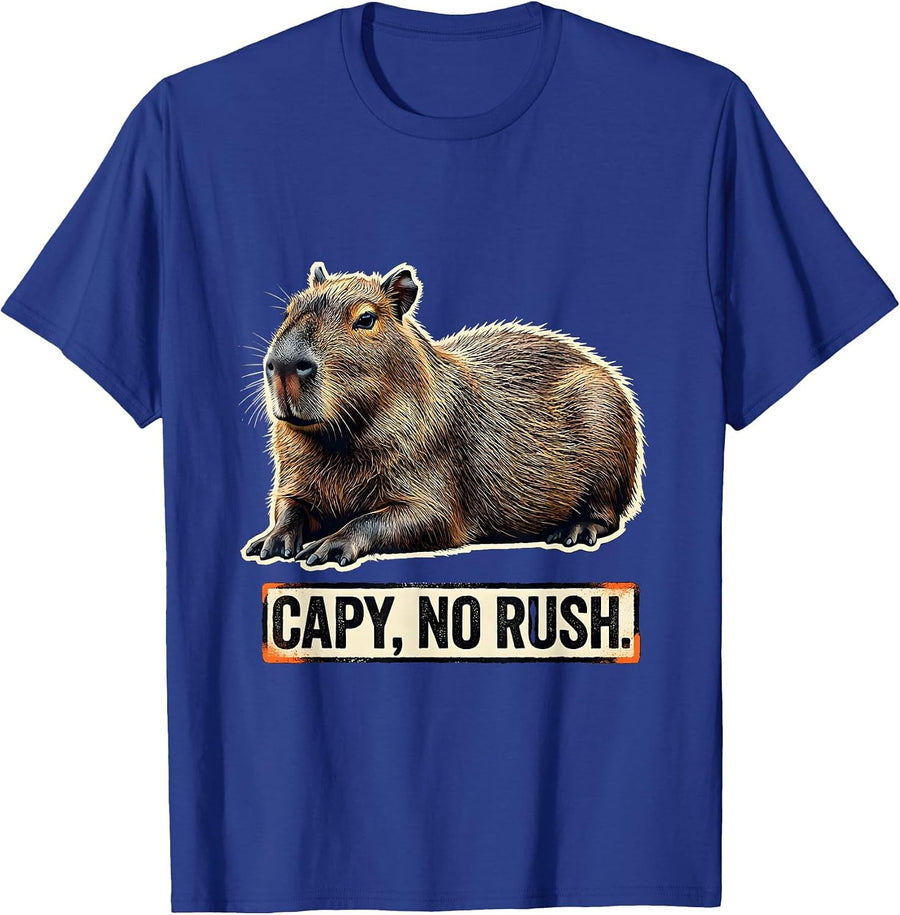 Capy, No Rush Stencil Graphic Funny Capybara Animal Lover T-Shirt - Royal Blue