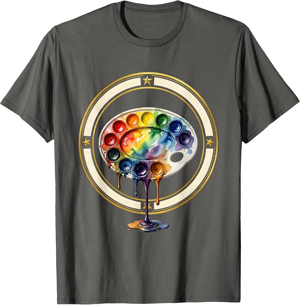 First Grade Watercolor Rainbow Art Design T-Shirt - Asphalt Grey