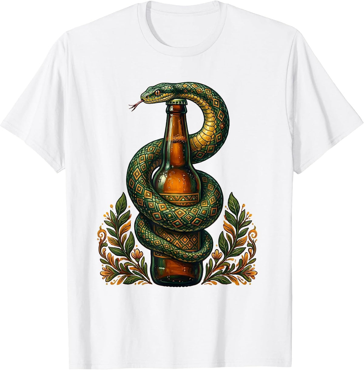 Men's Snake Coiled Around Beer Bottle Graphic T-Shirt - White