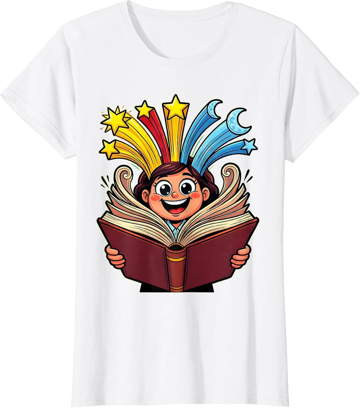 Women's Preschool Teacher Storytime Giant Storybook Illustration T-Shirt - White