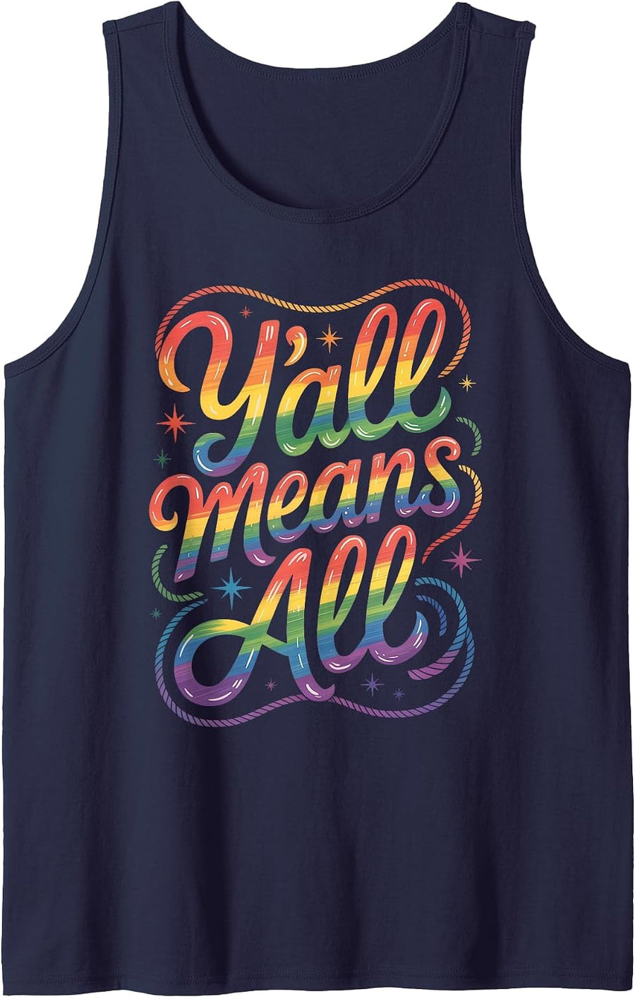 Y'all LGBTQ Rainbow Pride Month Means All Equality Support Tank Top - Navy Blue