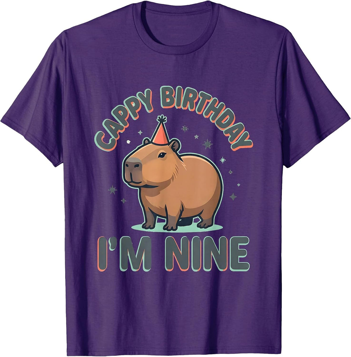 Cappy Birthday I'm Nine Funny Capybara Birthday Gift T-Shirt - Purple