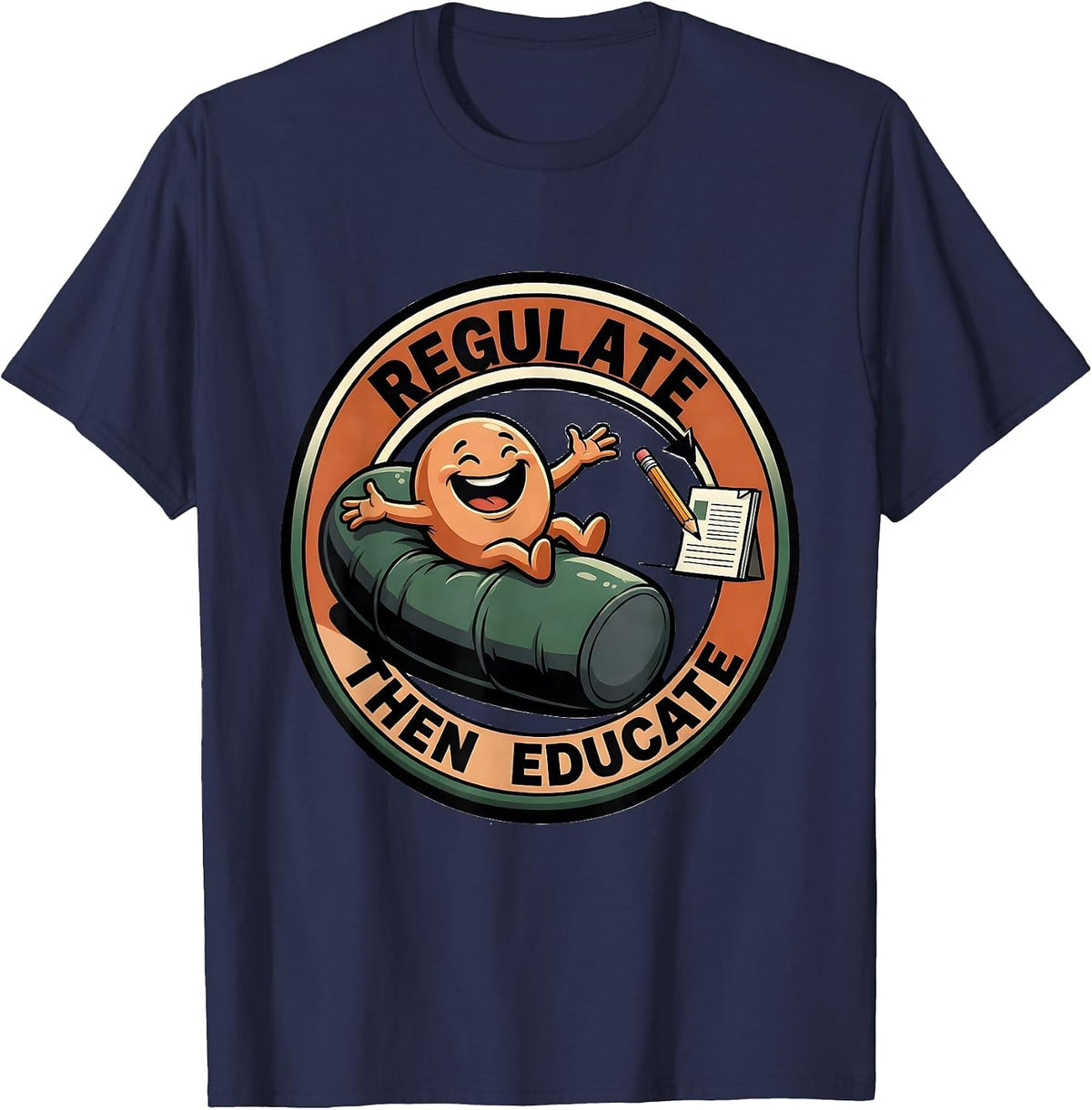 Regulate, Then Educate Cartoon Occupational Therapy Sensory T-Shirt - Navy Blue