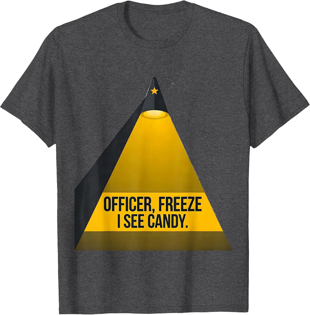 Men's OFFICER, FREEZE: I SEE CANDY Funny Police Costume Halloween T-Shirt - Dark Heather Grey