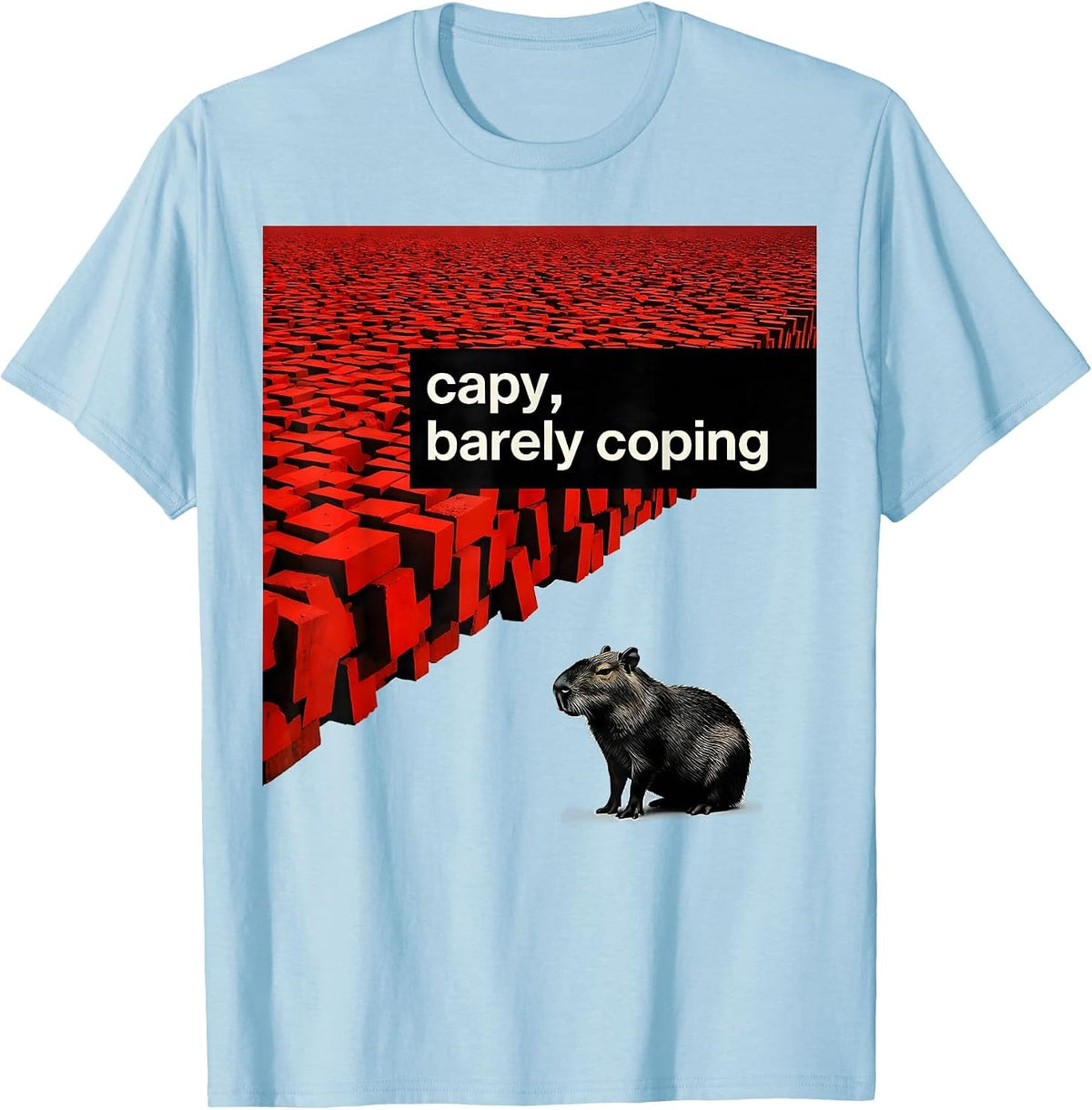 Men's capy barely coping Funny Capybara Meme Animal Humor T-Shirt - Baby Blue