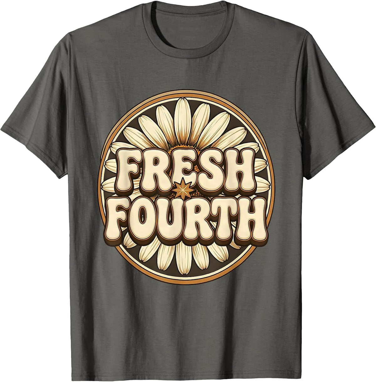 FRESH FOURTH Retro Flower Power Fourth Grade Back To School T-Shirt - Asphalt Grey
