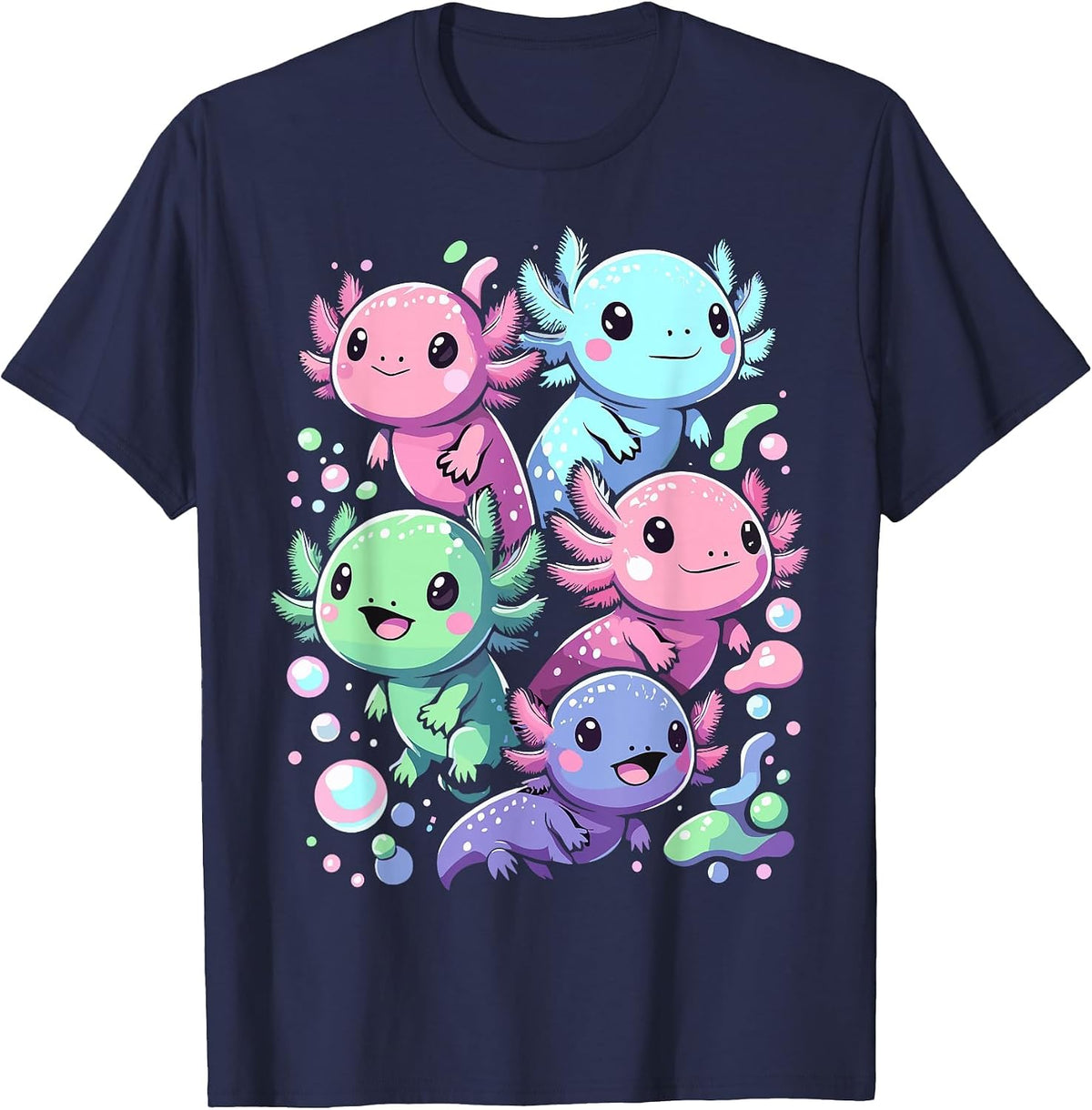 Axolotl Kawaii Cute Axolotl Animals T-Shirt - Navy Blue