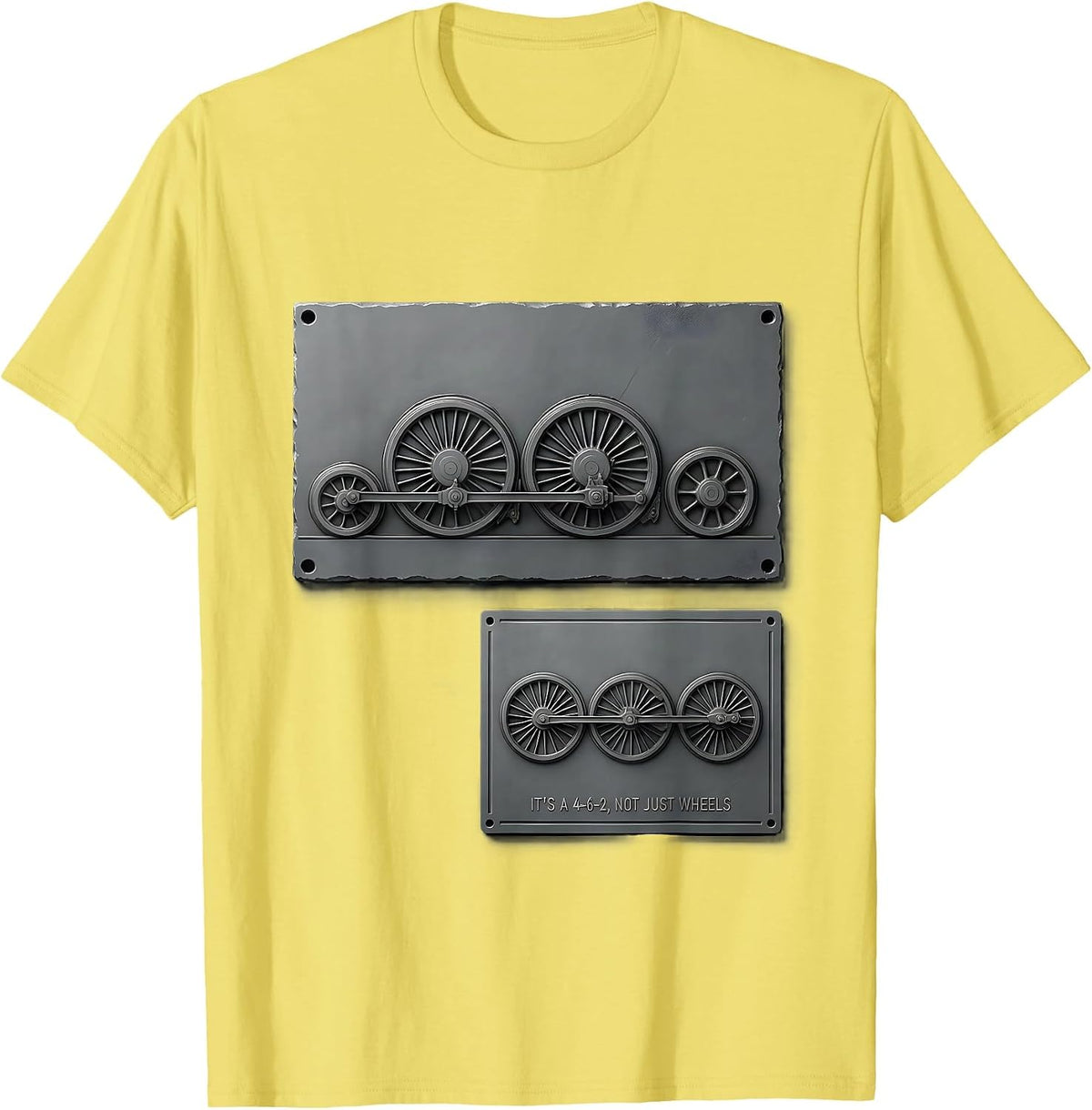 Men's It's A 4-6-2, Not Just Wheels Funny Train Enthusiast Model T-Shirt - Lemon Yellow