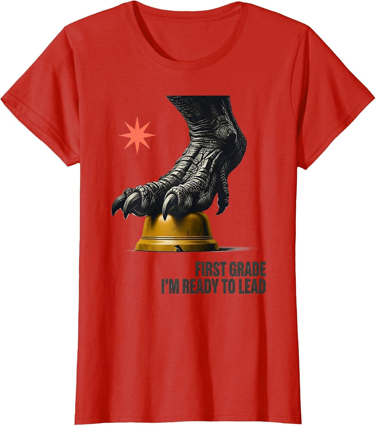 First Grade I'm Ready To Lead Playful Dinosaur Boy Back T-Shirt - Red