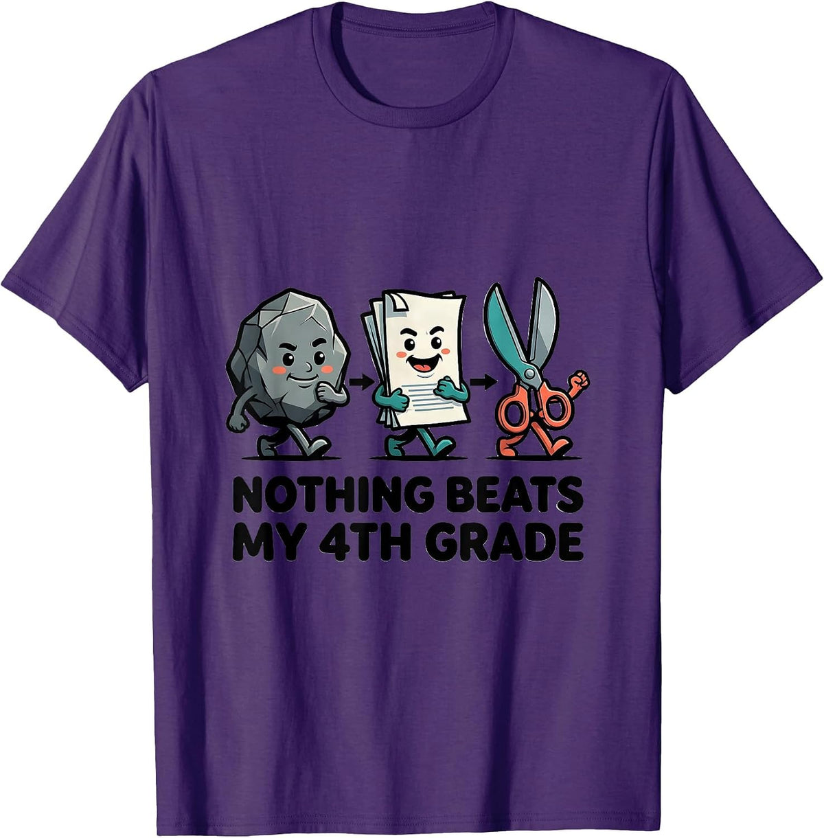 Nothing Beats My 4th Grade Funny Back To School Rock Paper T-Shirt - Purple