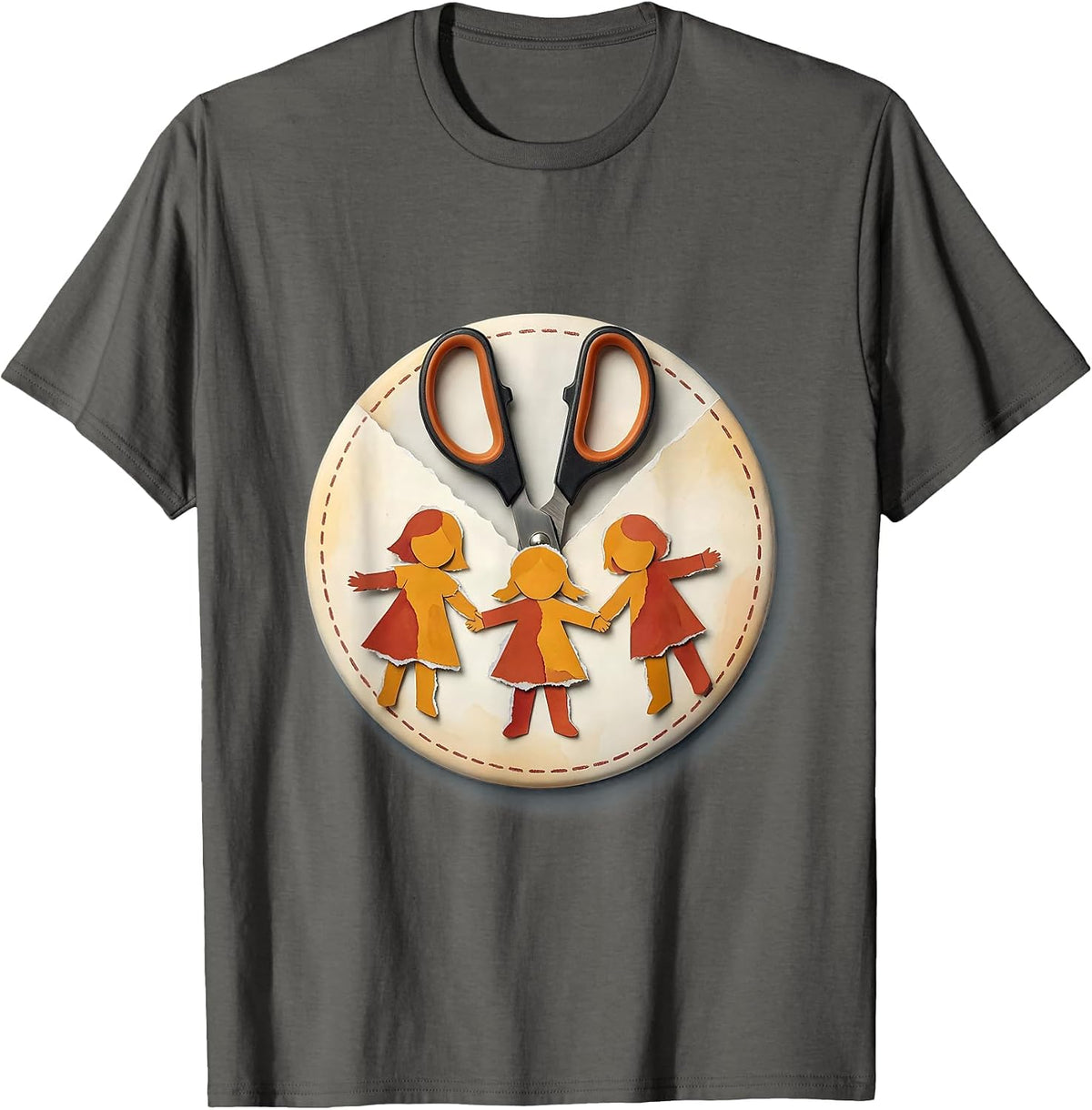 Men's Preschool Teacher Scissors Paper Chain Children Graphic T-Shirt - Asphalt Grey