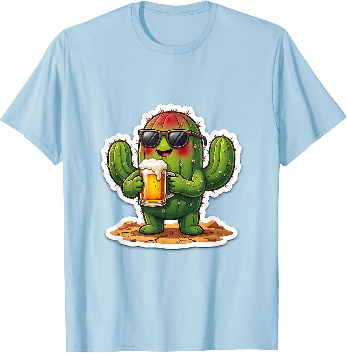 Men's Sunburned Cactus Frosty Beer Desert Graphic T-Shirt - Baby Blue